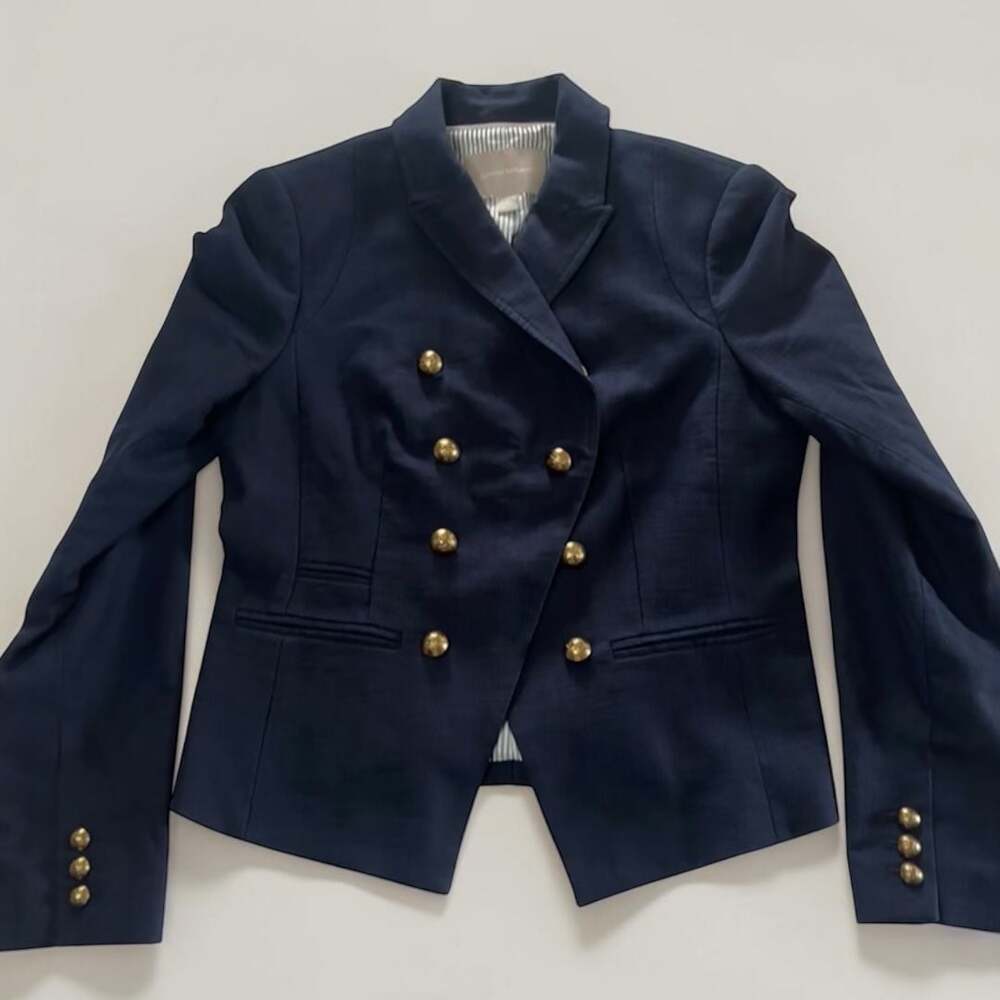 Banana Republic Navy Blue Cropped Military Gold Button Blazer Size 6